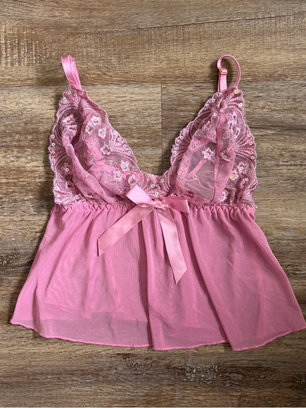American Vintage Pink Lace & Mesh Chemise Slip